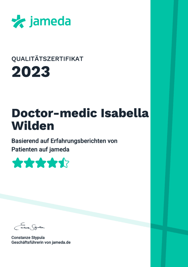 Jameda Qualitätszertifikat Isabella 2023